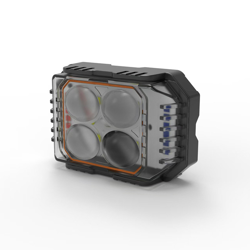 New cross-border wide-voltage LED motorcycle spotlight with four-leaf clover design and red demon eyes, dual-function high and low beam front headlight