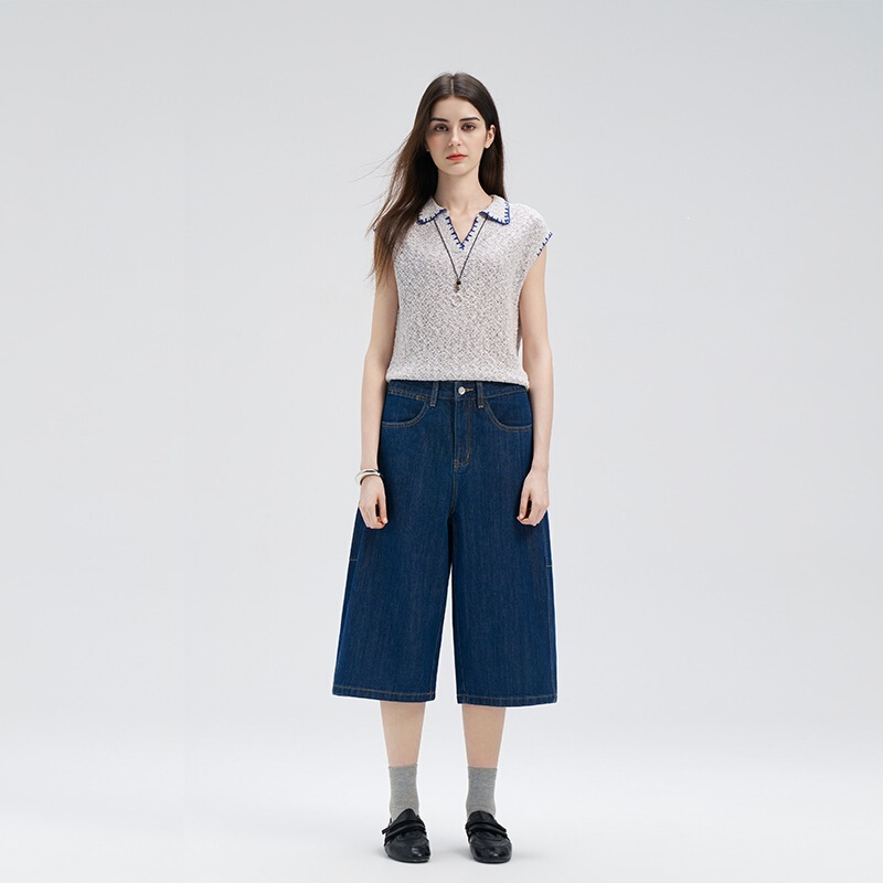 Light Luxury Tencel Denim Shorts for Women, Loose Fit, Unique and Cool Style, Versatile Wide-Leg Cropped Pants, Trendy Light Luxury Tencel Denim Shorts for Women, Loose Fit, Unique and Cool Style, Versatile Wide-Leg Cropped Pants, Trendy