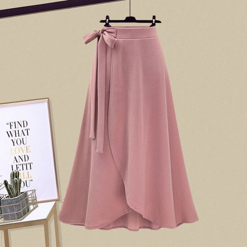Plus Size Women's Spring New Fat and Sweet Temperament Bow Shirt Top Skirt