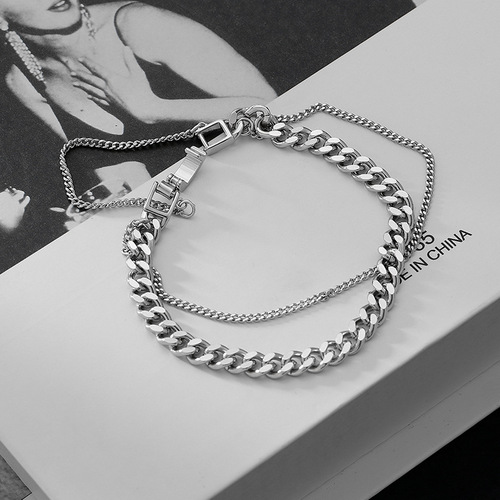 Hong Kong style cool chain bracelets for men and women ins hip-hop internet celebrities simple and cold style street Cuban chain jewelry