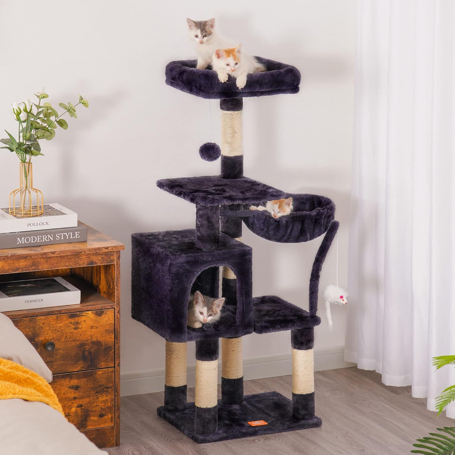 Estante de gato personalizado gato nido de gato árbol todo en un gato estante gato agarrar árbol a través de la cápsula espacial columna pequeña escalada grande