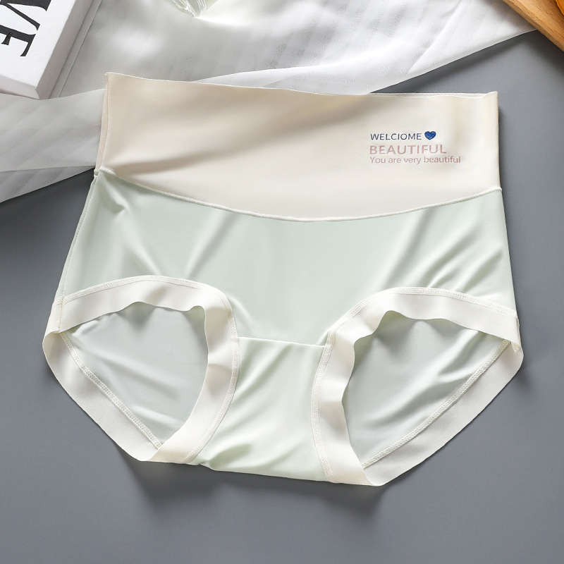 女性用ハイウエストアイスシルク下着、シームレスなおなかコントロール、通気性のある大きいサイズの夏用薄い純綿抗菌クロッチマスク三角パンツ|undefined