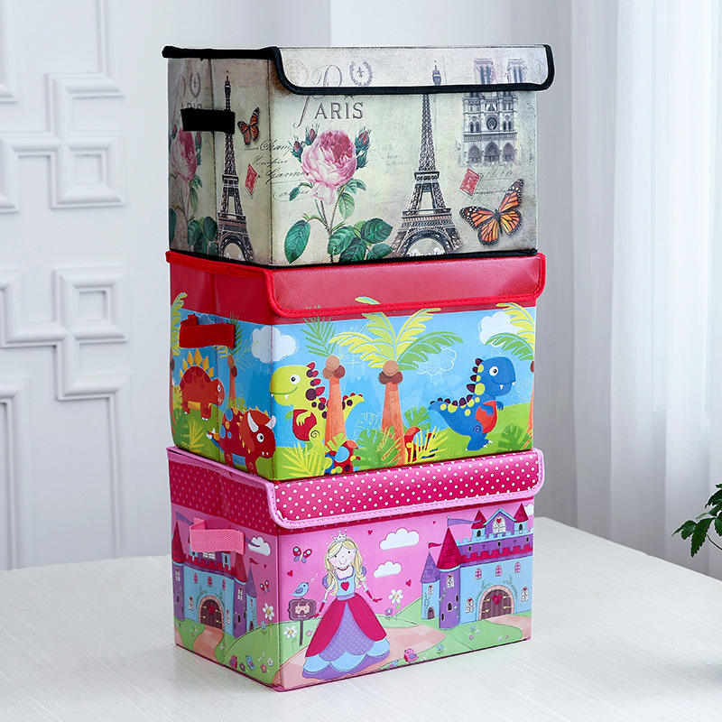 A儿童文具收纳箱卡通玩具储物箱衣物整理箱汽车图案覆膜收纳盒折