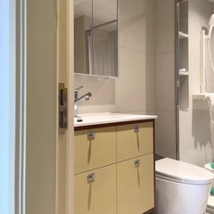 軽クリーム中古風陶磁器一体盆浴室キャビネットセットトイレオーク洗面器スマート洗面器キャビネット