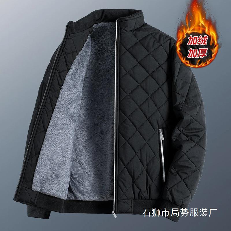 跨境男士立领加厚夹克秋冬新款加绒棉衣休闲保暖棉袄潮流百搭外套