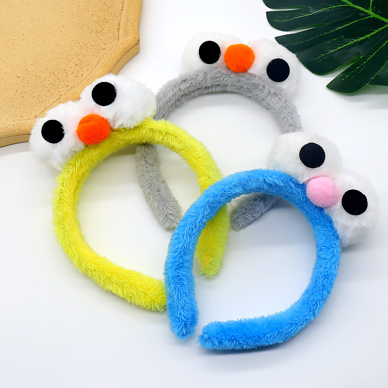 毛絨新款洗臉頭飾妹帶頭髮毛絨軟眼睛大眼髮帶少女頭箍箍賣卡通飾