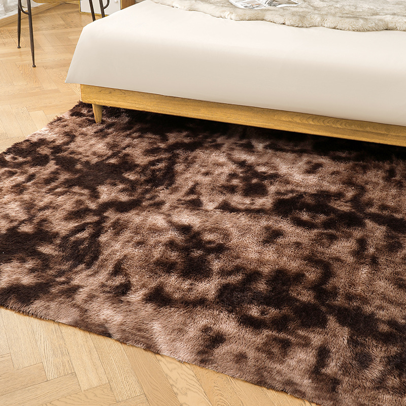 Fábrica al por mayor de lana larga alfombra tie-dyed degradado de color engrosada alfombra de cifrado sala de estar dormitorio mesita de noche alfombra manta de noche