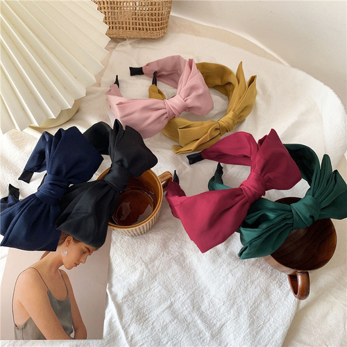 Korean hair accessories, simple and fashionable double-layer large bow headband, wide-brimmed hairpin, Korean style satin fabric headdress for women