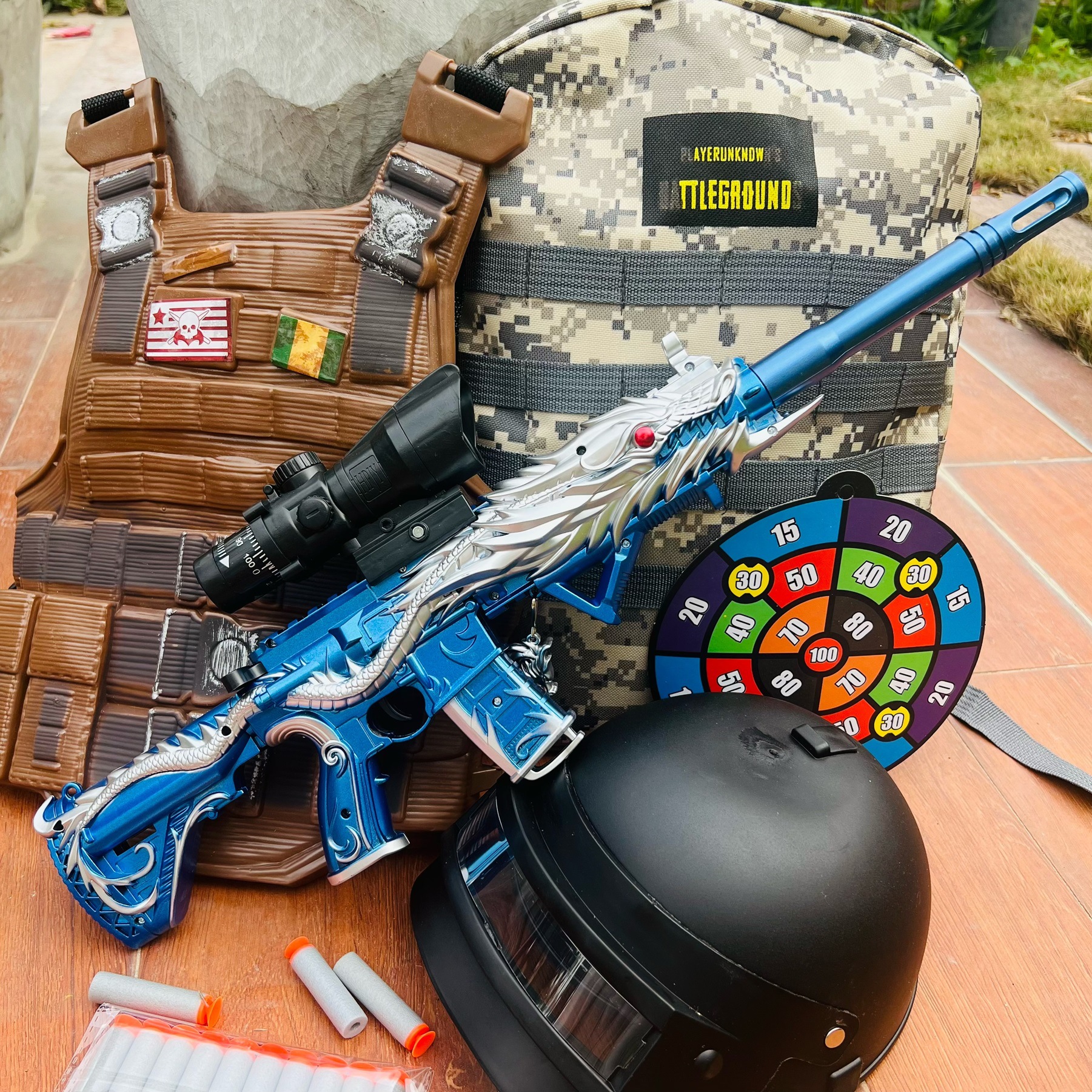 70B Blue Dragon (schoolbag+horses+helmet+20 soft bombs)