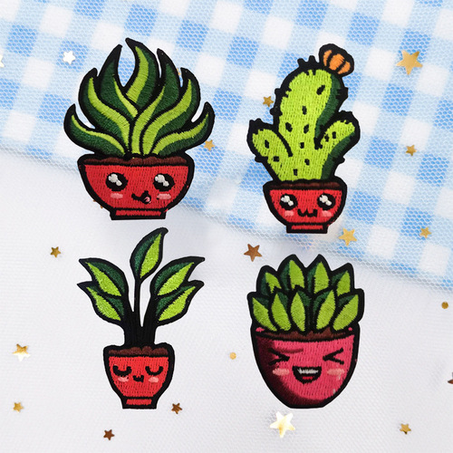 Zhinuo Computer Cute Plant Potted Embroidery Stickers Clothing Embroidered Patch Cloth Stickers Jeans Bag Embroidered Stamps