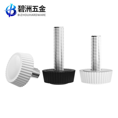 Plastic round head knurled handle screw with rubber tip, black and white plastic twist adjustment knob, M3M4M5M6