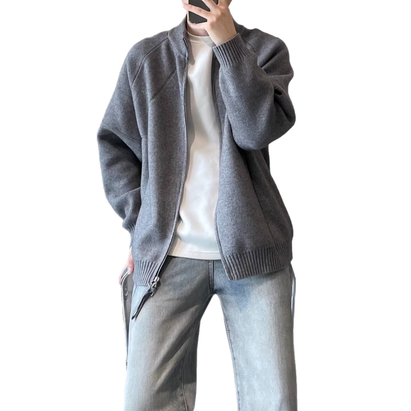 Explosiones transfronterizas de tamaño grande europeo Cardigan jersey suéter hombre abrigos de invierno chaqueta collar de hombro fábrica al por mayor