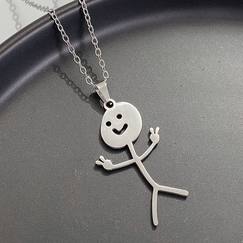 Funny Doodle Necklace for New Products - Humorous Little Man on Middle Finger