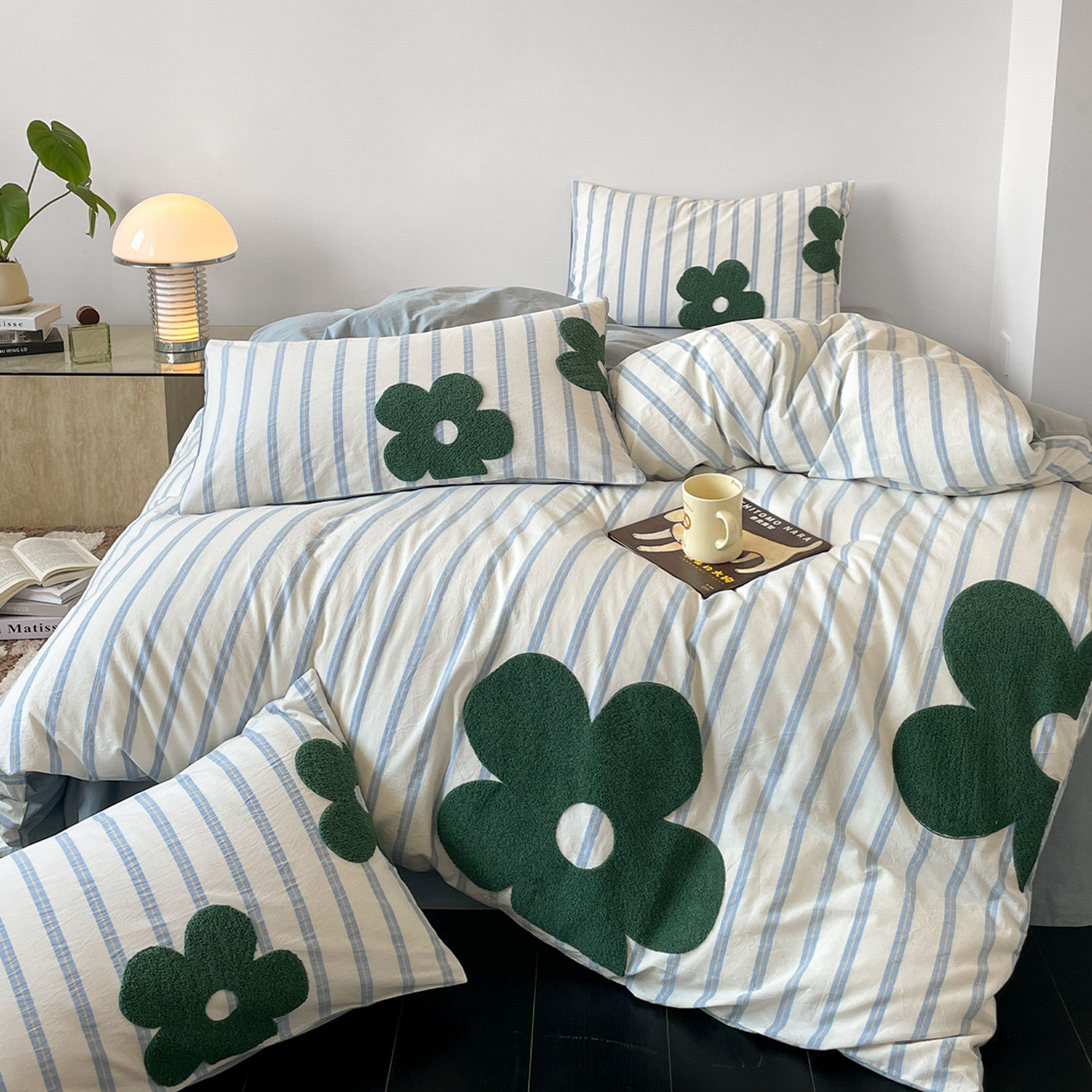 Toalla de algodón lavada con agua bordada cama de algodón cuatro piezas set sábanas de algodón cuatro estaciones colcha de cama general gaza de cama de alta calidad