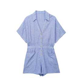 2025外贸跨境批发欧美女装条纹宽松连体短裤  8401