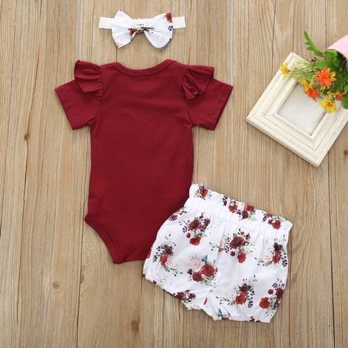 Amazon Summer Pure Cotton Jujube Red Embroidered Heart Short Sleeve Flared Dress with Floral Waistband and Small Shorts with Knot Belt