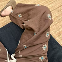 Женские пижамные штаны с принтом в японском стиле ретро кофейного цвета, новые летние утягивающие повседневные широкие брюки на шнурке, подходящие для домашней и уличной одежды.