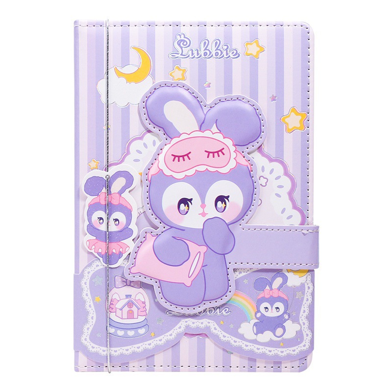 퍼플 스타 토끼 PU 자석 버클 노트북 귀여운 핸드북 컬러 페이지 소녀 일기 컬러 페이지 핸드북 선물 상자 조지우