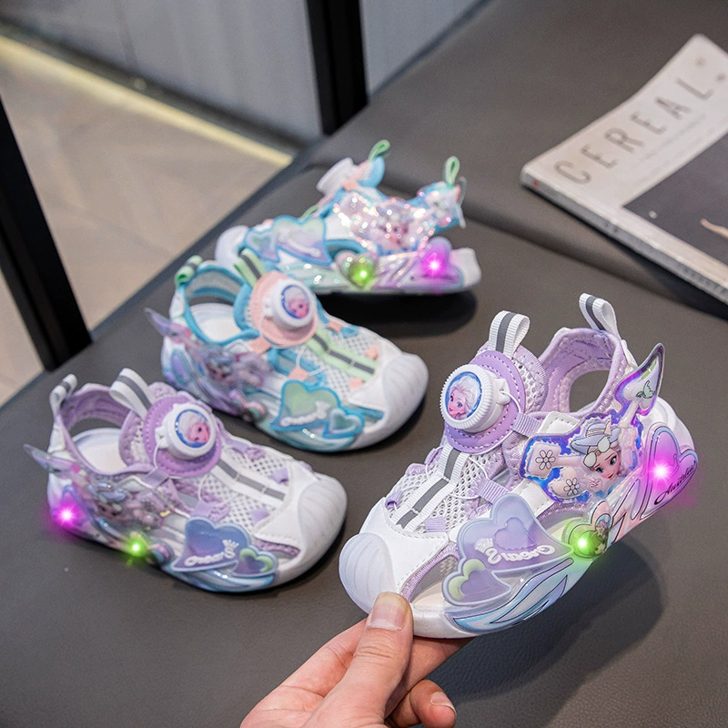 Summer sports sandals, non-slip cartoon shoes for princess, comfortable footwear, soft sole