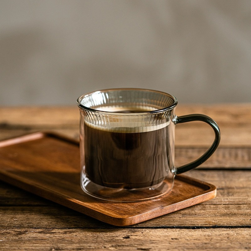 Taza de café de vidrio de doble capa resistente al calor, ideal para té o bebidas calientes, diseño con asa