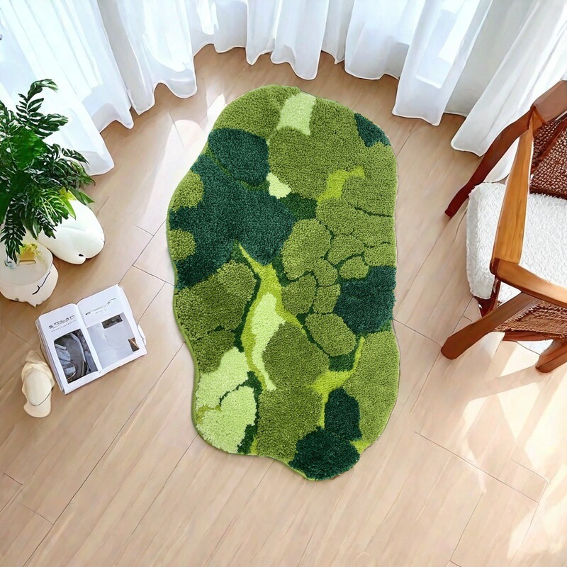 ✅ Ins Style Green Moss Carpet Bathroom Absorbent Non-Slip Mat Door Foot Mat Home Flocking Floor