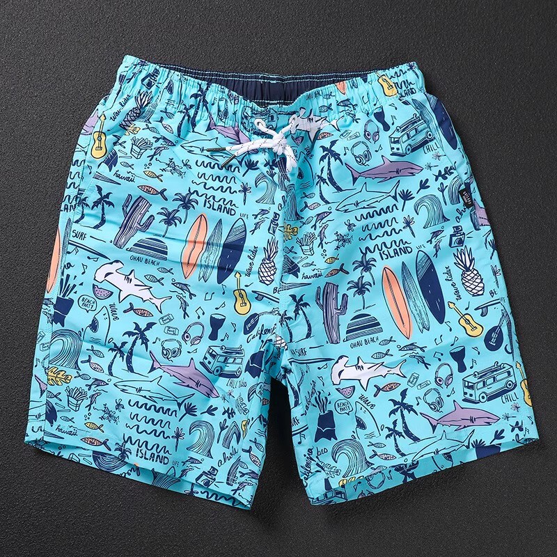 Men's Summer Quick-Dry Trendy Beach Shorts for Sanya, Loose Swim Trunks with Print for Seaside Vacation