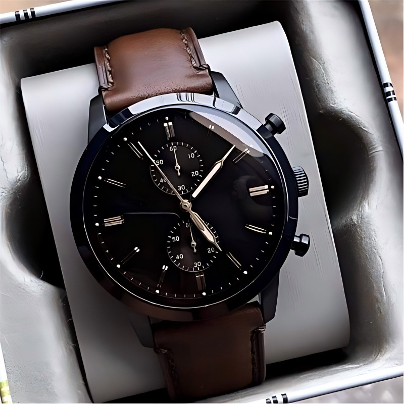 FS Men's Fossil Quartz Watch Three-Eye Chronograph Waterproof Wristwatch Leather Strap Men's Watch FS5437/FS5585