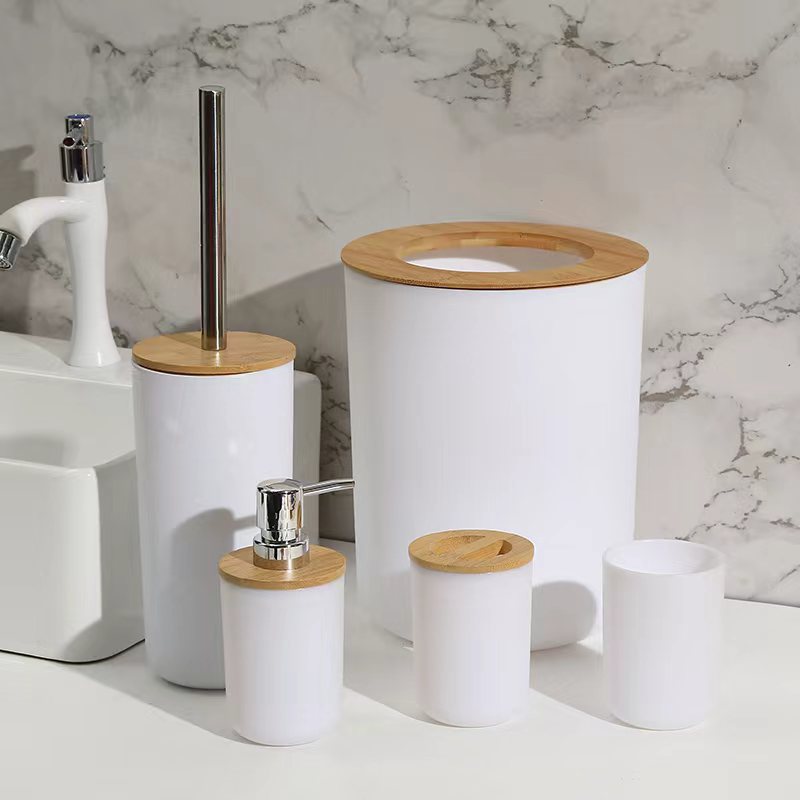 Color sólido blanco y negro de alta gama, caja de jabón, soporte de cepillo de dientes, botella de emulsión, enjuague bucal, caja de algodón, oferta transfronteriza