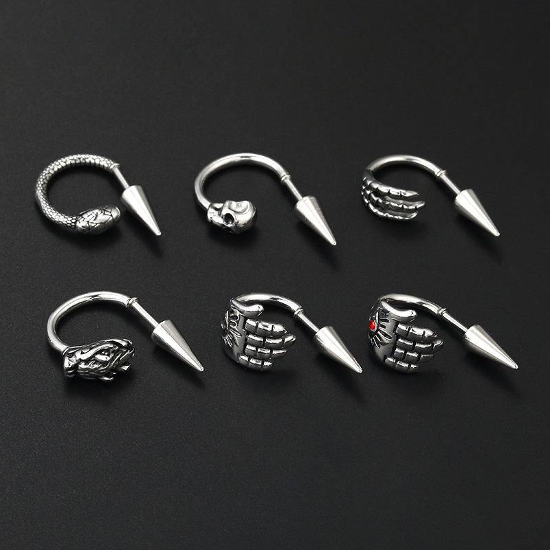 1 Piece Quantity Party Occasion 1 Piece Stainless Steel Stone-Free Ear Cartilage Rings & Studs Hand Skull Rotatable