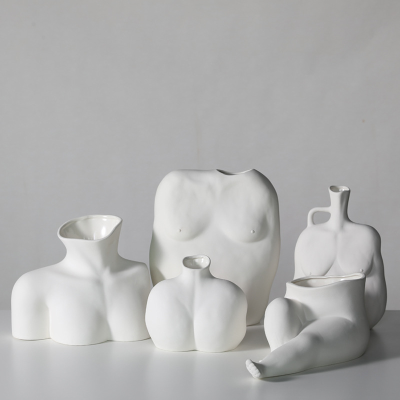 Nórdico creativo artesanía de cerámica decoración de escritorio hogar arreglo de flores decoración de la sala de estar escultura abstracta decoraciones de arte