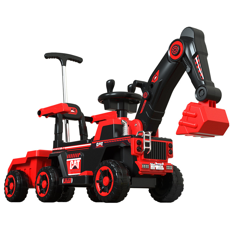 [remote control model + bucket] red fully electric + electric digging arm + push handle guardrail + music and lighting