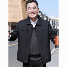 Qs24春秋外套特体加肥加大中老年男装爸爸翻领宽松休闲夹克老人爷