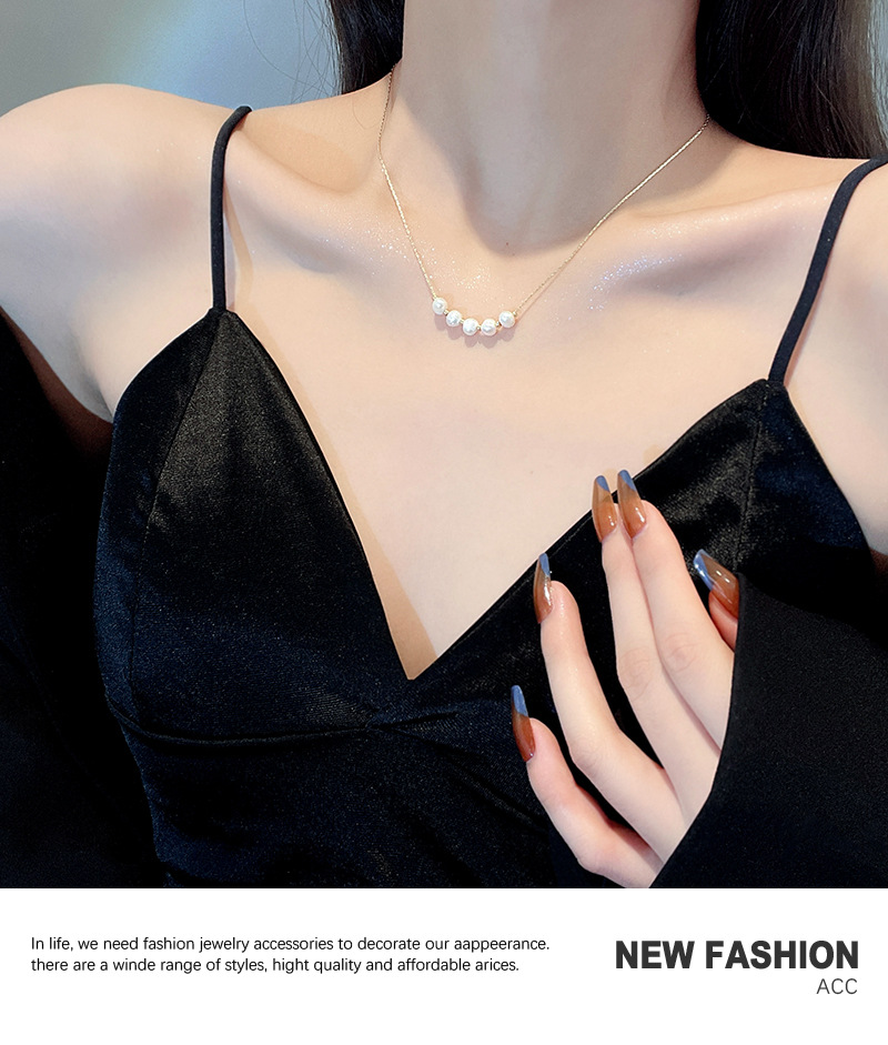 Japan And South Korea Net Red Fashion Personality Necklace Design Sense Trend Pearl Pendant Cold Wind Copper Clavicle Chain display picture 7