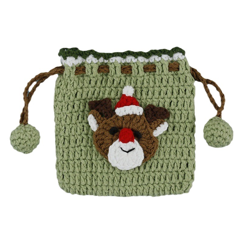 Navidad ciervos tejido a mano con cordón bolsillo tejido de lana de mujer de ganchillo monedero de dibujos animados exquisito Bolsillo pequeño producto terminado