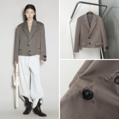 HOUSE 24春秋 高级感灰色宽松休闲百搭显瘦短款垫肩西装夹克外套