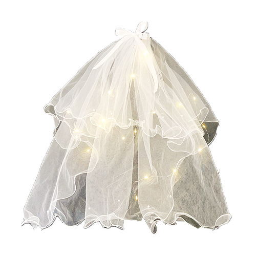 LED Lights Double Layer Veil Internet Celebrity Photography Props Glowing Net Veil Super Fairy Travel Photography Bowknot Duckbill Hair Clip 