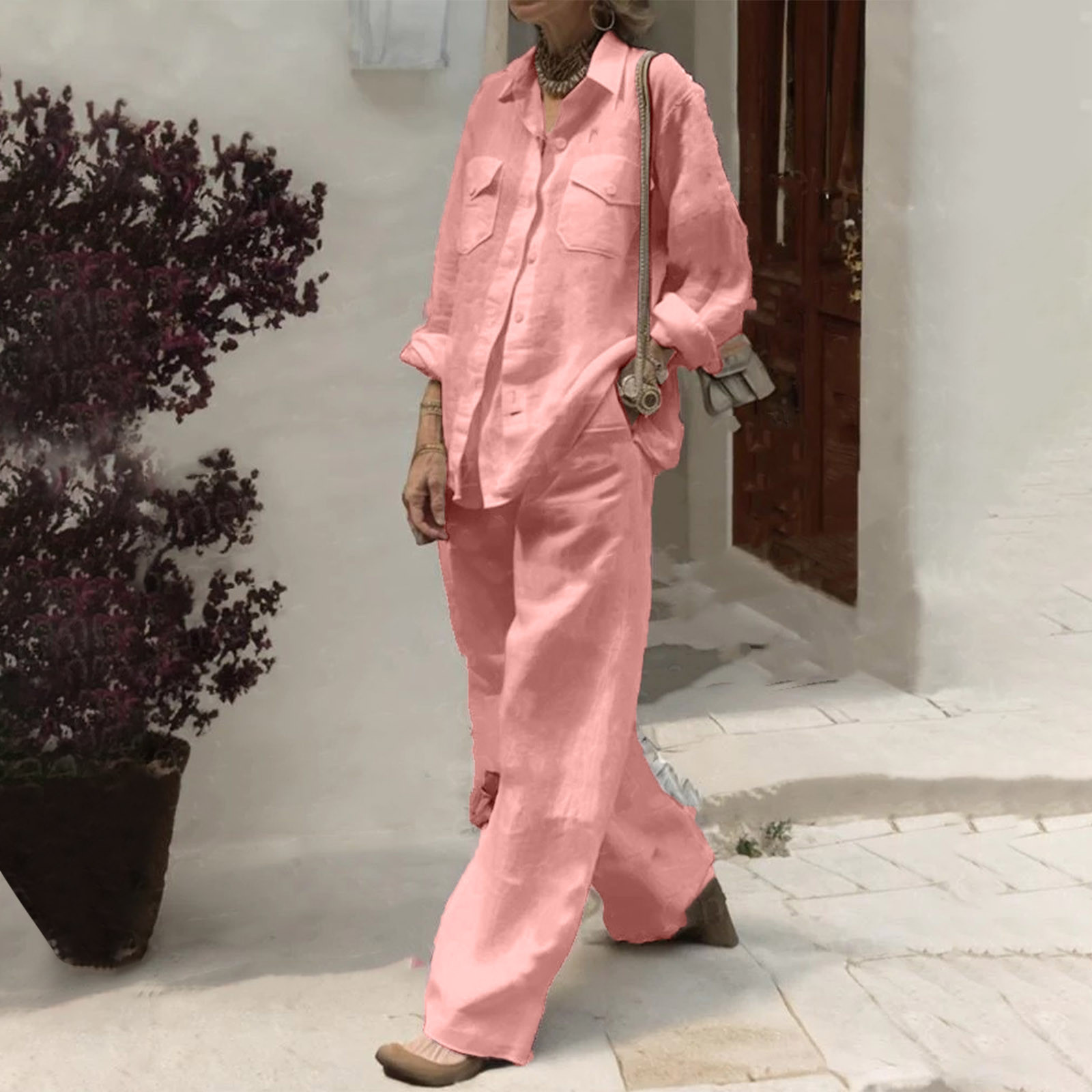 Women's Clothing hottest 2024 autumn new women's long sleeved shirts and loose pants two piece suit_voghion.com