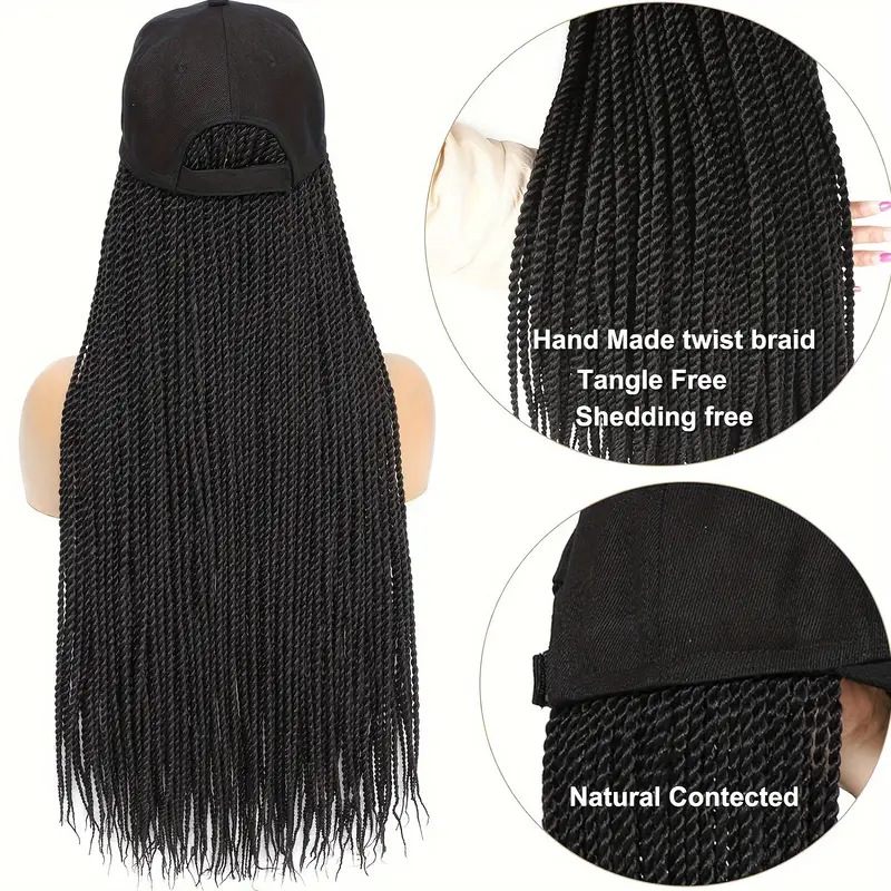 perruques, cheveux longs et raides fabriqués à la machine à fibres chimiques, perruque à chapeau d'une seule pièce, tresses africaines à trois brins tissées à la main, tresses sales, casquette à bec de canard_voghion.com