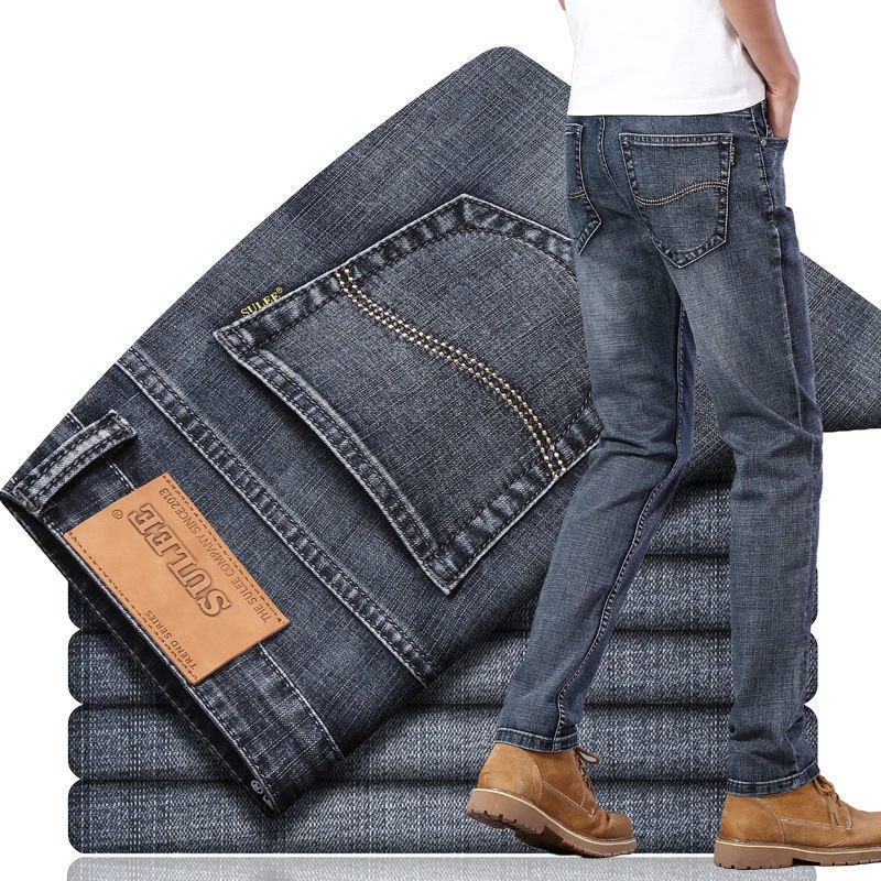 Cross-border hot selling autumn and winter jeans men's straight loose casual stretch thick versatile business middle-aged and young trousers