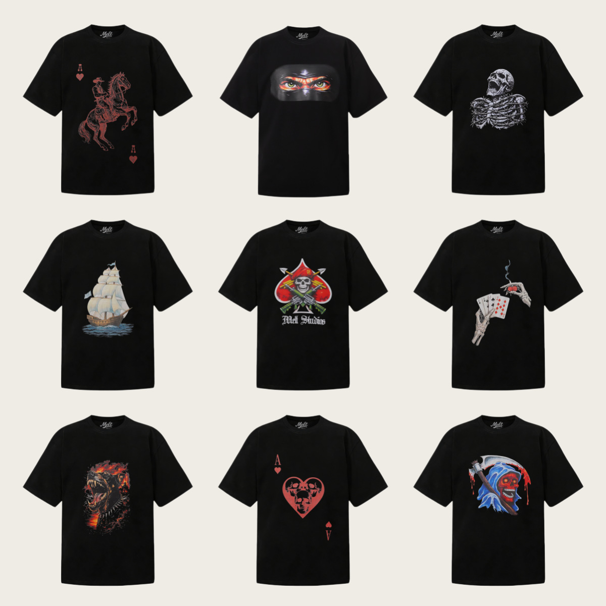 Cross-Border Foreign Trade In-Stock American-Style Trendy High Street Retro Liquid Print Casual Loose Short-Sleeve T-Shirt