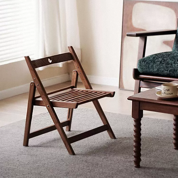侘寂风老榆木折叠椅户外实木餐椅民宿中古风阳台休闲椅靠背椅
