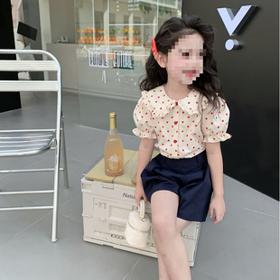 Girls Polka Dot Shirt 2025 Summer New Kidsren's Korean Style Shirt Fashionable Doll Shirt Baby Girl Short-Sleeved Top