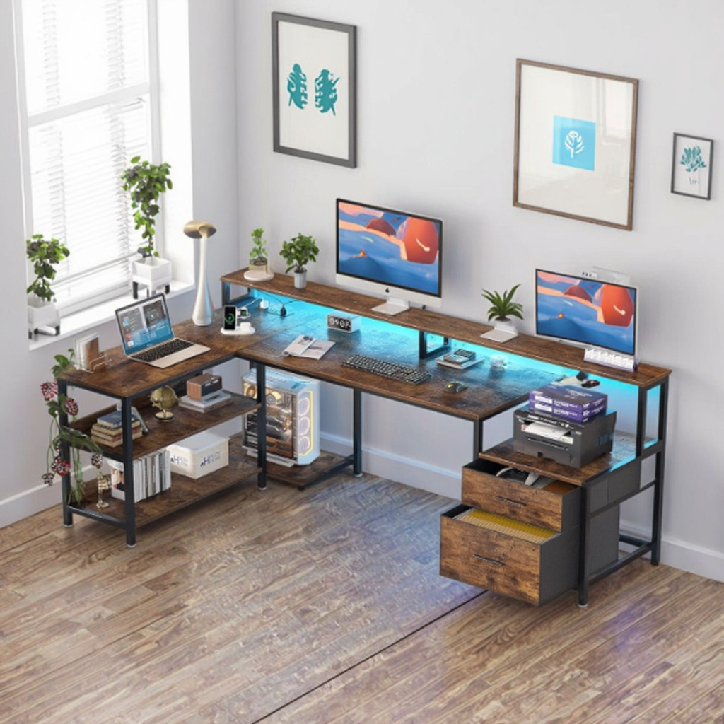 简约风卧室电脑桌多功能带书架的书桌家用写字桌