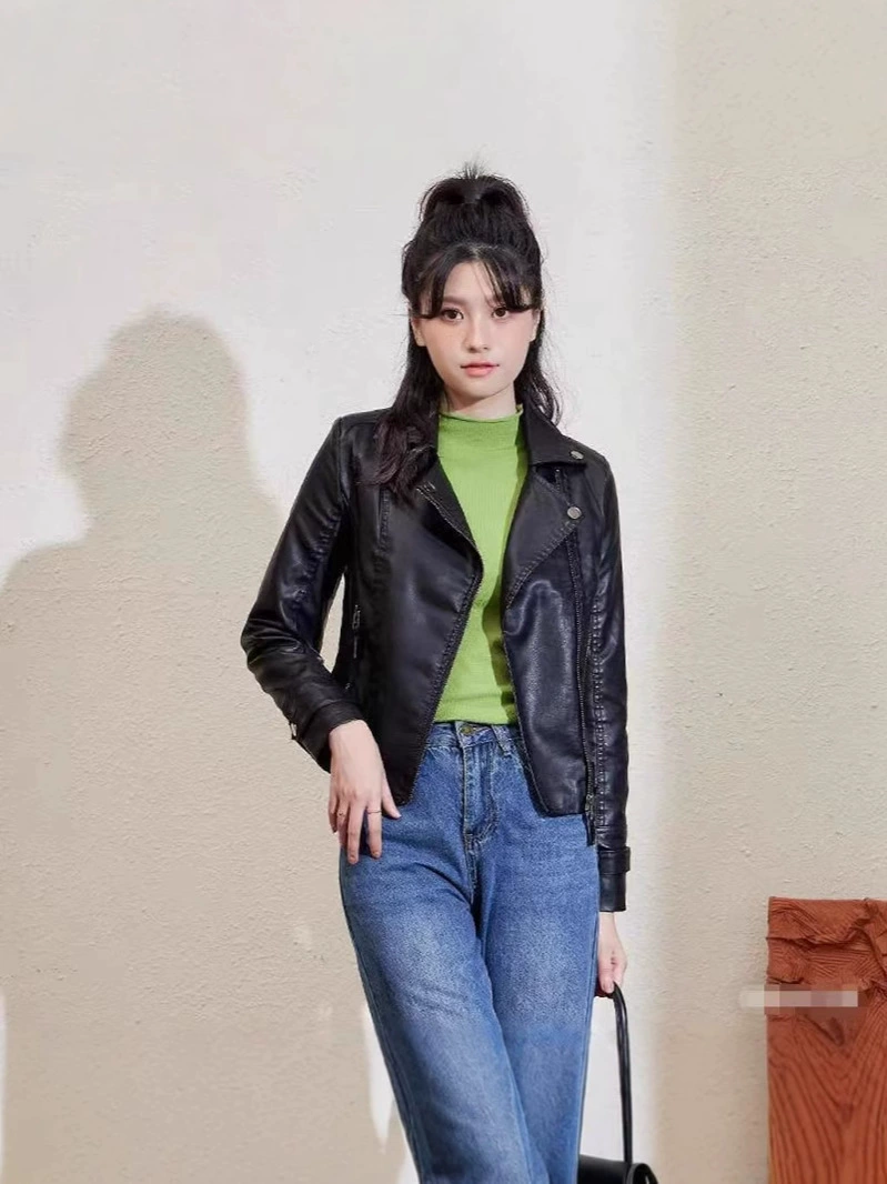 Autumn polyurethane short jacket, Korean style, plus size