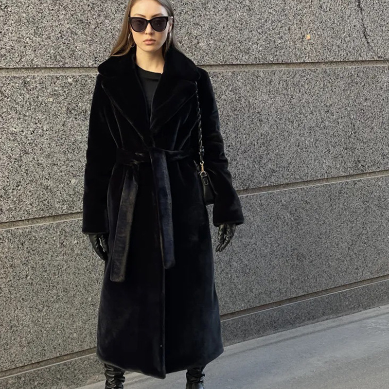 AliExpress Hot Selling Winter Imitation Rabbit Fur Coat Women's Lined Knee-length Imitation Fur Coat Thickened Warm Plush Coat