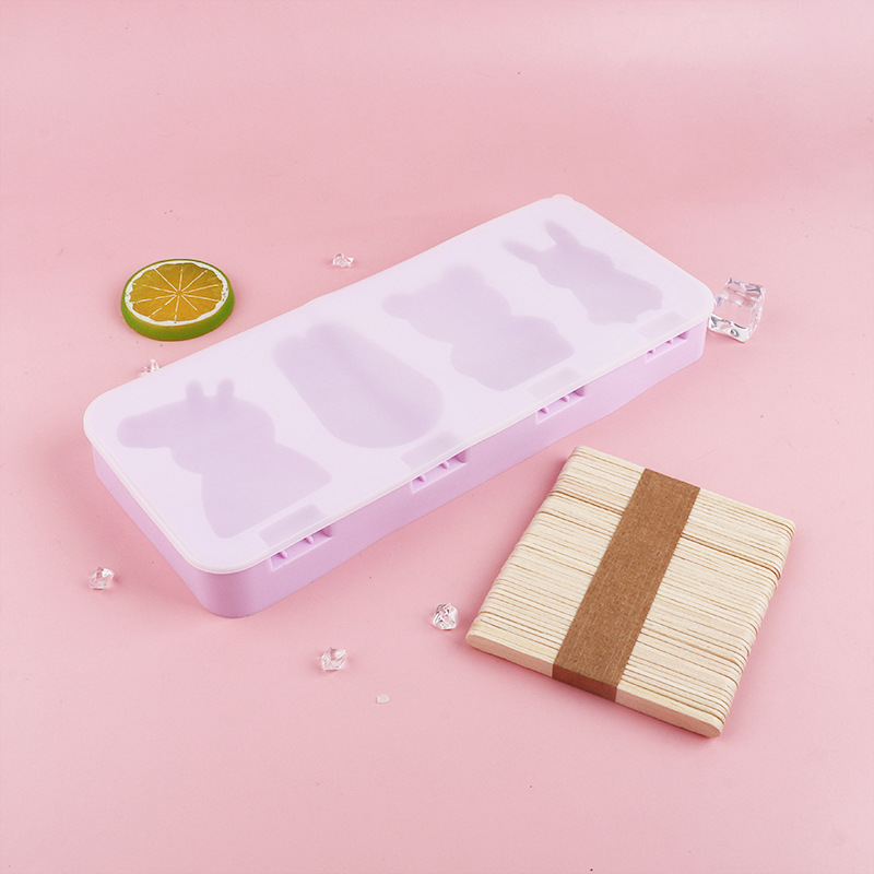Conejo de dibujos animados para niños Popsicle helado molde de helado hecho en casa hogar silicona de grado alimenticio viejo herramienta de molienda de paletas