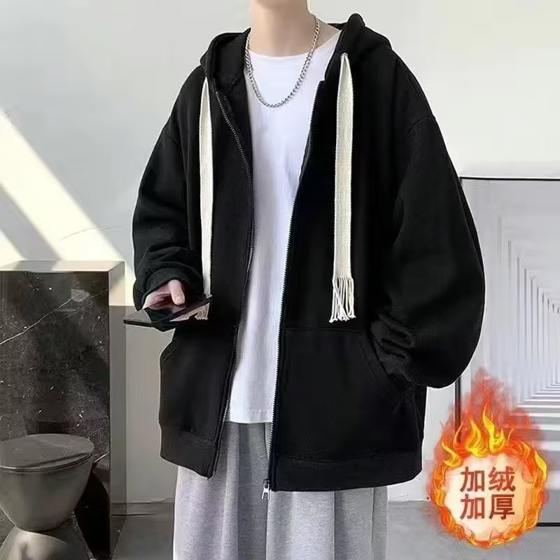 编织绳连帽开衫卫衣男款春秋冬季潮流设计感小众oversize外套衣服