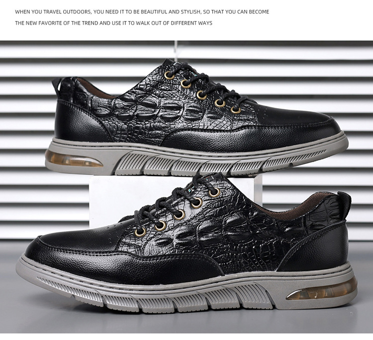 Pánske topánky s krokodílím vzorom, jeseň 2023, nové šnurovacie topánky, mládežnícke trendy, mäkká podrážka, ležérne kožené topánky_voghion.com