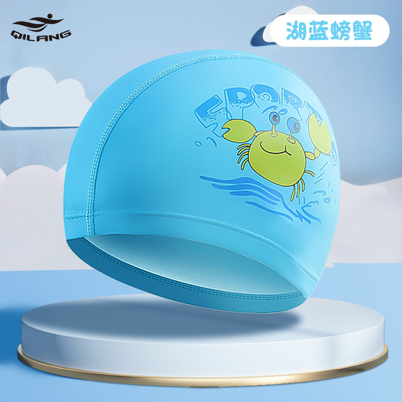 Gorro de natación para niños Revestimiento de PU de dibujos animados lindo niños y niñas impermeable protección para los oídos impresión logo gorra de natación ventas directas de la fábrica