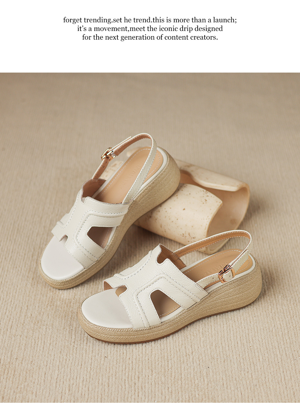 Sandal nữ quai chữ V đế dày mũi tròn hở ngón chân — màu trắng ngà chi tiết 17